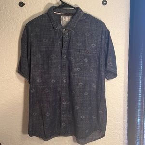 XL MBX Denim tribal print short sleeve button down shirt